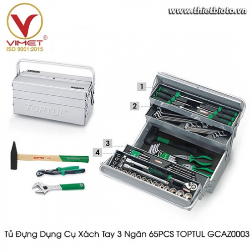 Tủ Đựng Dụng Cụ Xách Tay 3 Ngăn 65PCS TOPTUL GCAZ0003